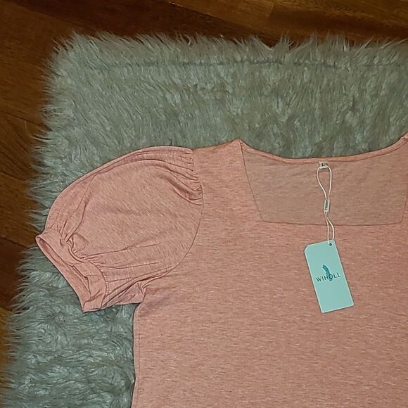 NWT Wiholl womens‎ soft orange short baloon sleeve square neck tshirt - Picture 2 of 8